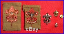 1911-1920 Assistant Scoutmaster set, 2 pins, 2 patch variants and 1920s pin