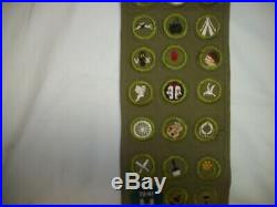 1930-40's Boy Scouts Of America Khaki Sash 29 Merit Badges 4 Patches