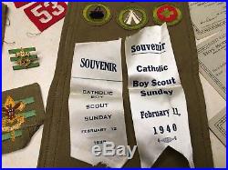 1930's Boy Scout Merit Badge Sash, Cards, Camp Patches Santa Clara County Coun