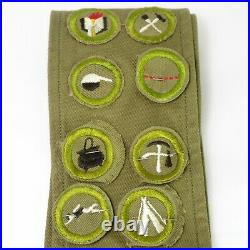 1930s Boy Scout Sash Identification Strip with 18 Merit Insignia Patches Badges