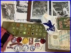 1940's 1950s Boy Scouts 26 Merit Badge Lot Large Photo Album Felt Patches Eagle