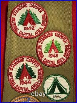 1940's era National Capital Area Sash with 29 merit badges + lots of patches