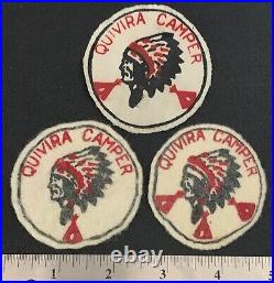 1940s QUIVIRA COUNCIL Boy Scout 1 2 3 Year Camper PATCHES Felt & Canvas KANSAS