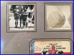 1947 FRANCE BOY SCOUTS WORLD JAMBOREE CARD PATCH PHOTOGRAPHS COLLECTION Framed