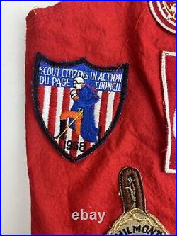 1950s Boy Scouts BSA Red Fringed Vest Philmont Ranch Patches Du Page Kenosha
