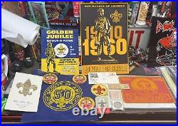 1960 BSA 50th Anniversary Boy Scout Lot Silver Coin, Patches Felt 1937 Book Rare 1960 BSA 50th Anniversary Boy Scout Lot Silver Coin, Patches Felt 1937 Book Rare