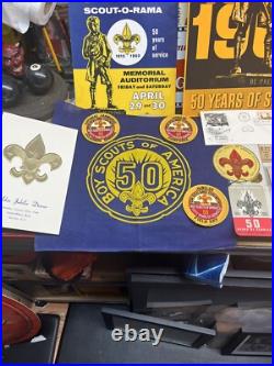 1960 BSA 50th Anniversary Boy Scout Lot Silver Coin, Patches Felt 1937 Book Rare 1960 BSA 50th Anniversary Boy Scout Lot Silver Coin, Patches Felt 1937 Book Rare