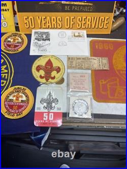 1960 BSA 50th Anniversary Boy Scout Lot Silver Coin, Patches Felt 1937 Book Rare 1960 BSA 50th Anniversary Boy Scout Lot Silver Coin, Patches Felt 1937 Book Rare
