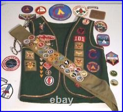 1960s Vintage Boy Scout Patch Vest Cubs To Eagle Plus Merit Badge Sash Indiana