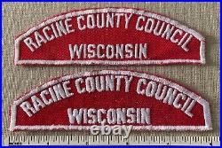 2 RACINE COUNTY COUNCIL Wisconsin Boy Scout Red & White Strip PATCHES RWS CSP