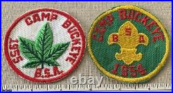 2 VTG 1954 &'55 CAMP BUCKEYE Boy Scout PATCH Massillion Area Council BSA Badge