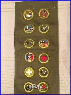 21 Patch Vtg Old Boy Scouts BSA Eagle Merit Badges Sash from 1950's
