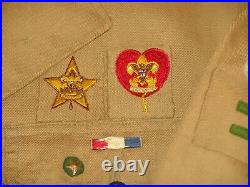 21 square merit badges on jacket star & life patches eagle ribbon bar, pl