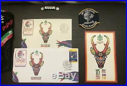 24th WORLD SCOUT JAMBOREE WOOD FRAMED FOR THE MEXICO SET OF PATCHES & MORE ITEMS