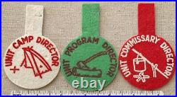 3 Early 1950s UNIT DIRECTOR Boy Scout Felt PATCHES BSA Camp Program Commisary