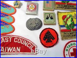 47 Pieces 1970s Boy Scout Patches Badges Awards Pin Neckerchief Slides Vintage