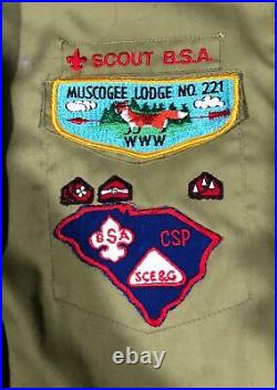 5 Vintage Boy Scouts Button Up Shirt With Patches Eagle Columbia South Carolina #Z