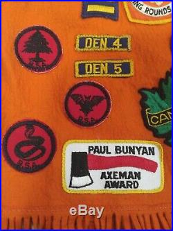 60s Vtg Boy Scouts BSA orange Felt Fridge Patch Vest. With shirt (r448)