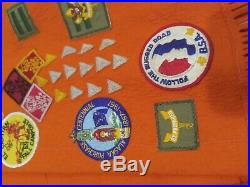 60s Vtg Boy Scouts BSA orange Felt Fridge Patch Vest. With shirt (r448)