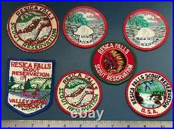 7 Vintage RESICA FALLS RESERVATION Boy Scout Camp PATCHES BSA Uniform Badge