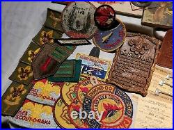 70 Items- 60's Boy Scout & Master Lot Compass, patches, neck slides, Den Book