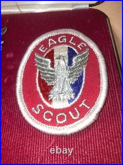 70s-80s Eagle Scout Medal in presentation box, Eagle Patch, and Tie Tac