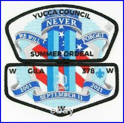 9/11 20th Anniversary Flap CSP Set Gila Lodge 378 Yucca Council Patches TX OA
