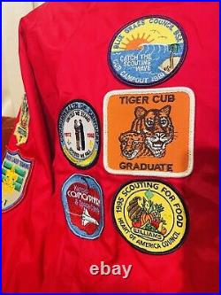 Athletic Works Vintage retro 90s Boy Scout jacket button up 12 patches! Red M