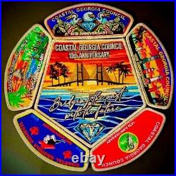 BOY SCOUT BSA COASTAL GEORGIA 99 OA 6-PATCH CSP 10th ANN MERGER SET 100 MADE