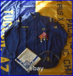 BOY SCOUT c. 1945 CUBS BSA UNIFORM SHIRT WITH PATCHES, HAT AND NECKERCHIEF