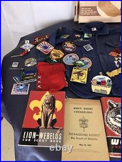 BSA Boy Scout Cub Scout Items 100+ Assorted Patches Chukka Pins Books Shirt