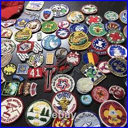 BSA Boy Scout Cub Scout Items 100+ Assorted Patches Chukka Pins Books Shirt