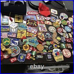 BSA Boy Scout Cub Scout Items 100+ Assorted Patches Chukka Pins Books Shirt