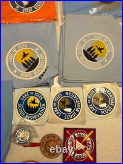 BSA Lake Of Isles Lot neckerchief slide patches stickers Staff 1969 1970s Rare BSA Lake Of Isles Lot neckerchief slide patches stickers Staff 1969 1970s Rare