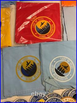 BSA Lake Of Isles Lot neckerchief slide patches stickers Staff 1969 1970s Rare BSA Lake Of Isles Lot neckerchief slide patches stickers Staff 1969 1970s Rare