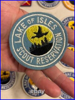 BSA Lake Of Isles Lot neckerchief slide patches stickers Staff 1969 1970s Rare BSA Lake Of Isles Lot neckerchief slide patches stickers Staff 1969 1970s Rare