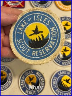 BSA Lake Of Isles Lot neckerchief slide patches stickers Staff 1969 1970s Rare BSA Lake Of Isles Lot neckerchief slide patches stickers Staff 1969 1970s Rare