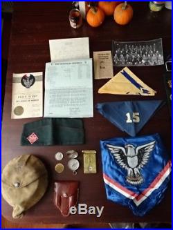 BSA Lot 1940's / 50's Boy Scouts Eagle Scout Medal Letter Patches Mess Kit Pins