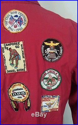 BSA Vtg 50s 60s RED BOY SCOUT JACKET Patches Evansville Indiana Indian Buffalo