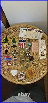 BSA large Collection Of Boy Scouts Patches Pins Cards Uniform Items