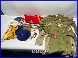 Big Vintage Boy Scout Lot Shirts Pins Patches Belt Scarf +++