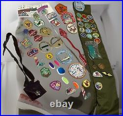 Boy Scott Sash With Many Merit Patches Plus Brownie Purse