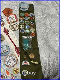 Boy Scott Sash With Many Merit Patches Plus Brownie Purse