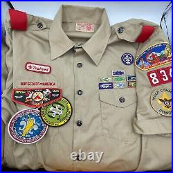 Boy Scout BSA UNIFORM SHIRT Men's LARGE Short Sleeve Tan 16-16.5 with Patches