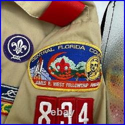 Boy Scout BSA UNIFORM SHIRT Men's LARGE Short Sleeve Tan 16-16.5 with Patches