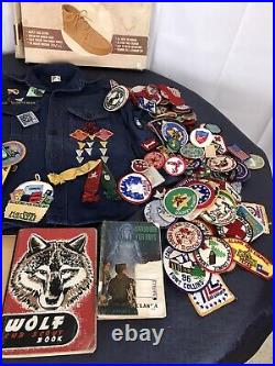 Boy Scout-Cub Scout items 100+ patches! Chukka Sz 9 Kit + Pins Books shirt