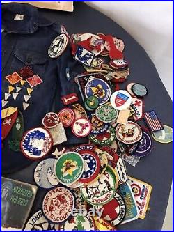Boy Scout-Cub Scout items 100+ patches! Chukka Sz 9 Kit + Pins Books shirt