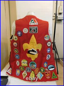 Boy Scout Leader Red Patch Vest With 1960's 70's Jacket Patches