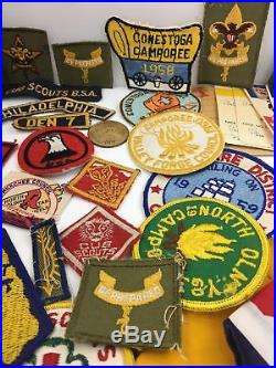 Boy Scout Lot Vintage 45 Pieces Patches Scarves Membership Cards Scarf Holder +