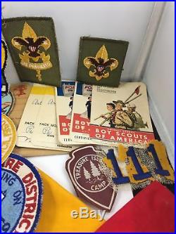 Boy Scout Lot Vintage 45 Pieces Patches Scarves Membership Cards Scarf Holder +